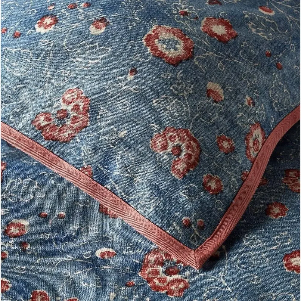 Ralph Lauren Indigo Traveler King Size Duvet Cover Denim Floral Blue Red Pink